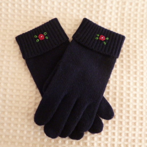画像2: キッズニット手袋【紺】ＬＬ　レッドお花 (2)