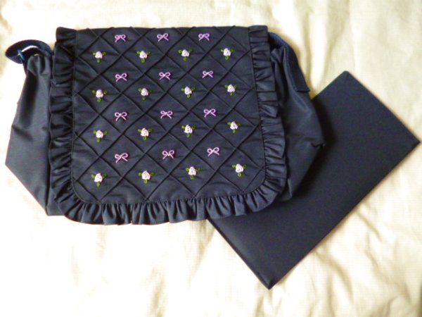 画像3: スクールショルダーM　【紺】パープルバラ＆リボン OPT付 (3)