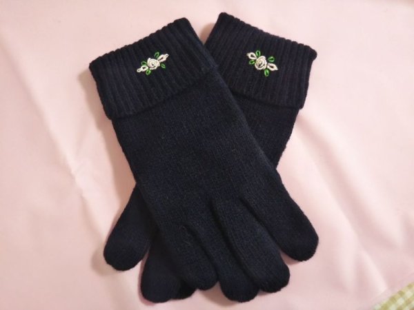 画像2: キッズニット手袋【紺】ＬＬ　ピンクバラ (2)