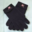 画像2: キッズニット手袋【紺】ピンクバラ　選べるサイズ (2)