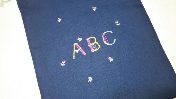 画像2: sale　靴袋 【22×28】紺　お花  (2)