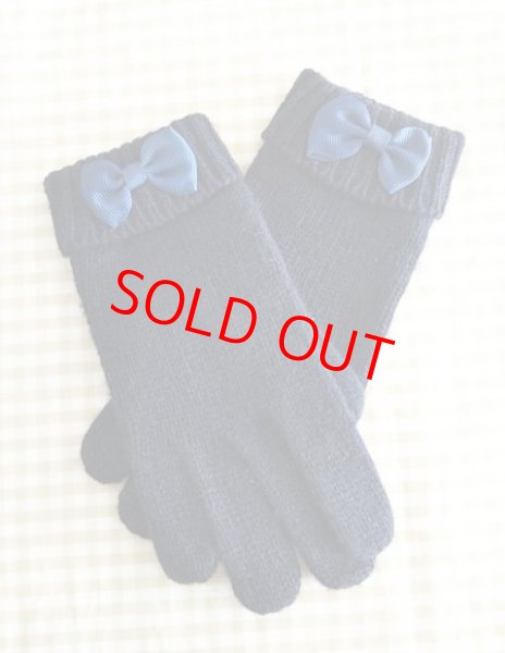 画像1: キッズニット手袋【紺】M　リボン (1)
