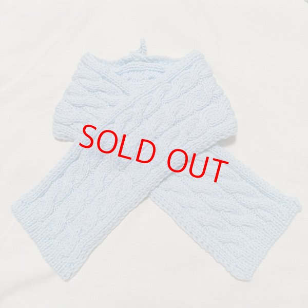画像1: 手編みマフラー80【水色】メリノウール ベビー (1)