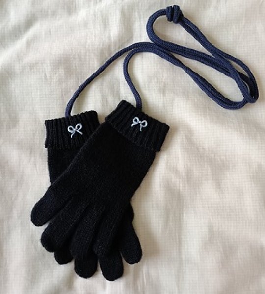 画像2: ※紐付き※キッズニット手袋【紺】L　ブルーリボン (2)