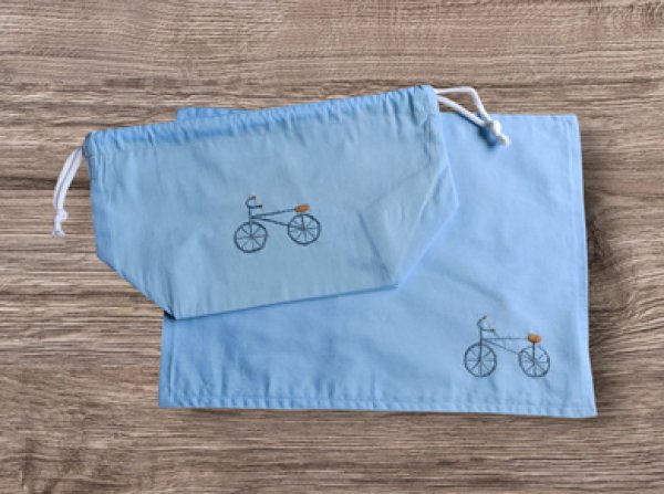 画像1: SALE♪　巾着型　お弁当2点セット【自転車】暁星幼稚園仕様 (1)