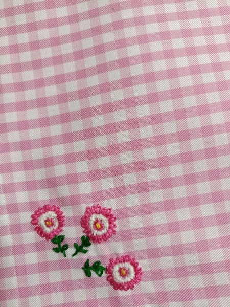 画像1: SALE♪ お給食マット【チェックお花】40×60ｃｍ　 (1)