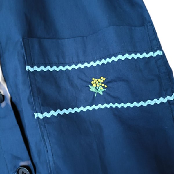 画像3: S【１３０】スモック　ロング　紺　半袖 前開き (3)