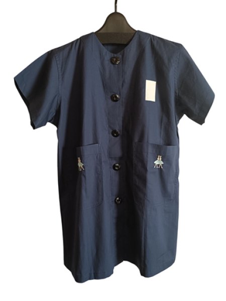 画像2: S【１３０】スモック　ロング　紺　半袖 前開き バレリーナ (2)