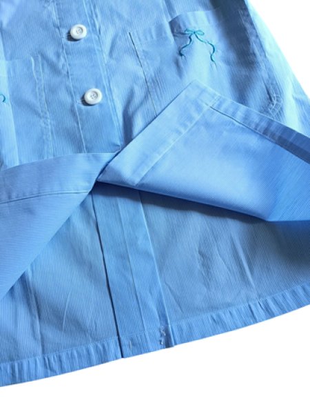 画像4: S【１３０】スモック　ロング　水色コードレーン　半袖 前開き 水色リボン (4)