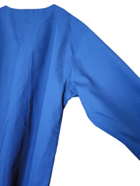 画像5: M【１４０】スモック　ロング　紺　長袖 前開き リボン水色刺繍 (5)