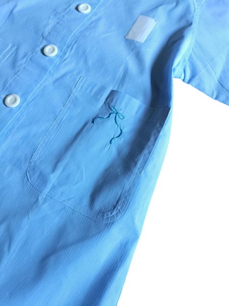 画像6: S【１３０】スモック　ロング　水色コードレーン　半袖 前開き 水色リボン (6)