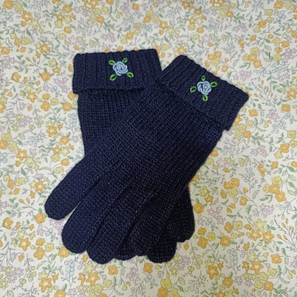 画像2: キッズニット手袋【紺】S　ブルーバラ (2)