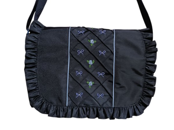 画像2: お弁当鞄セット【紺】水色リボン＆バラ　【九段白百合小学校仕様】 (2)