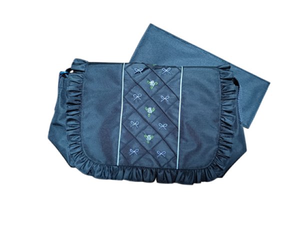 画像1: お弁当鞄セット【紺】水色リボン＆バラ　【九段白百合小学校仕様】 (1)