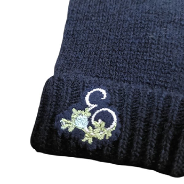 画像2: キッズニット手袋【紺】M　イニシャル刺繡　E (2)