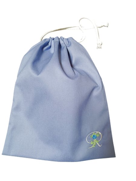 画像1: 靴袋【22×28】水色　イニシャルR (1)