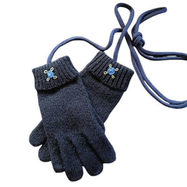 画像1: ※紐付き※キッズニット手袋【紺】M　ブルーバラ (1)