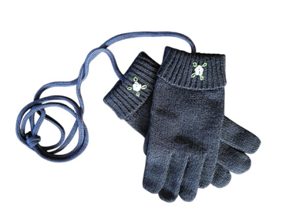 画像1: ※紐付き※キッズニット手袋【紺】L　ブルーバラ (1)