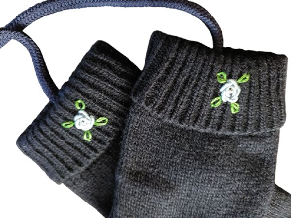 画像2: ※紐付き※キッズニット手袋【紺】L　ブルーバラ (2)