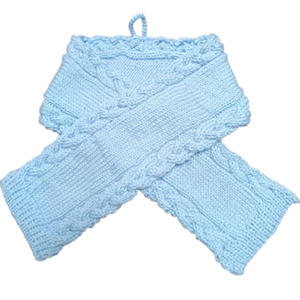 画像1: 手編みマフラー80【水色】メリノウール ベビー (1)