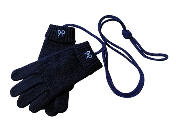 画像2: ※紐付き※キッズニット手袋【紺】M　ブルーリボン (2)