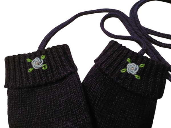画像1: ※紐付き※キッズニット手袋【紺】M　ブルーバラ (1)
