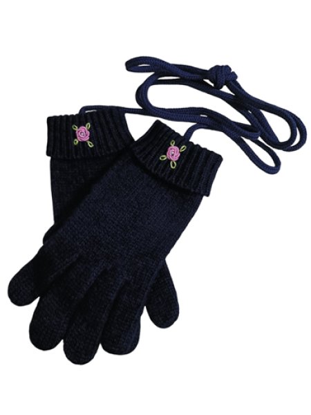 画像2: ※紐付き※キッズニット手袋【紺】M　ピンクバラ (2)