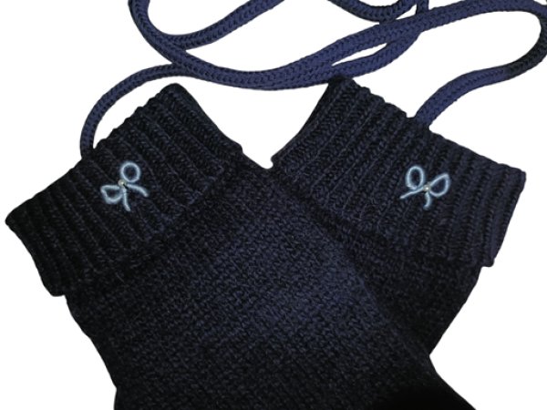 画像1: ※紐付き※キッズニット手袋【紺】L　ブルーリボン (1)