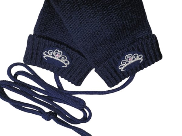 画像2: ※紐付き※キッズニット手袋【紺】L　ティアラ (2)